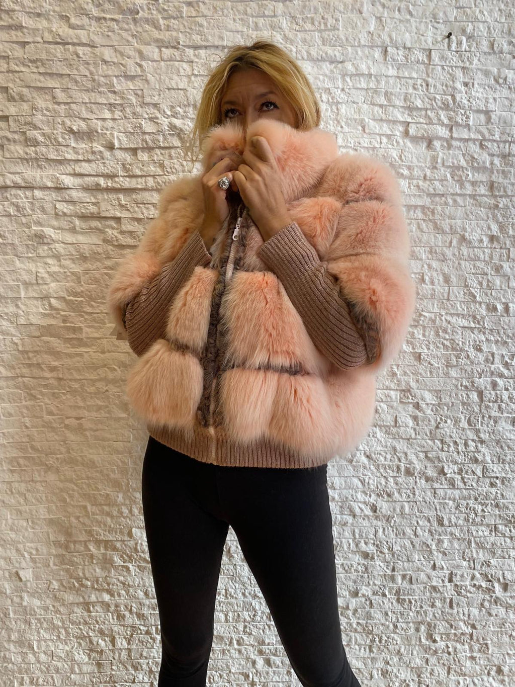 Giacca Volpe Rosa con Maniche Lana Amovibili e Intarsi Persiano € 690