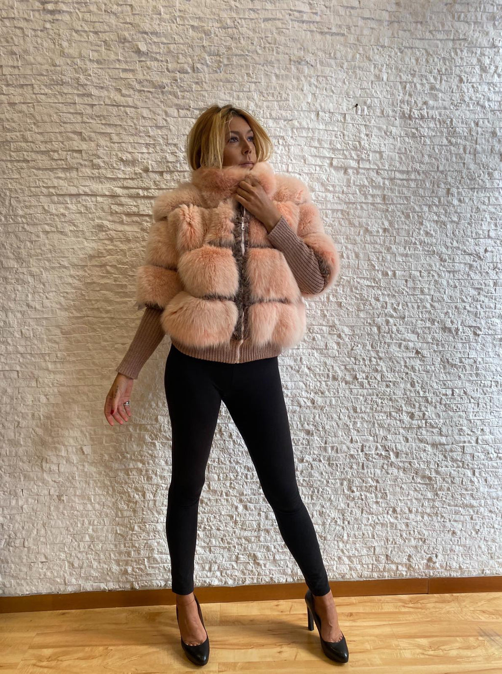 Giacca Volpe Rosa con Maniche Lana Amovibili e Intarsi Persiano € 690